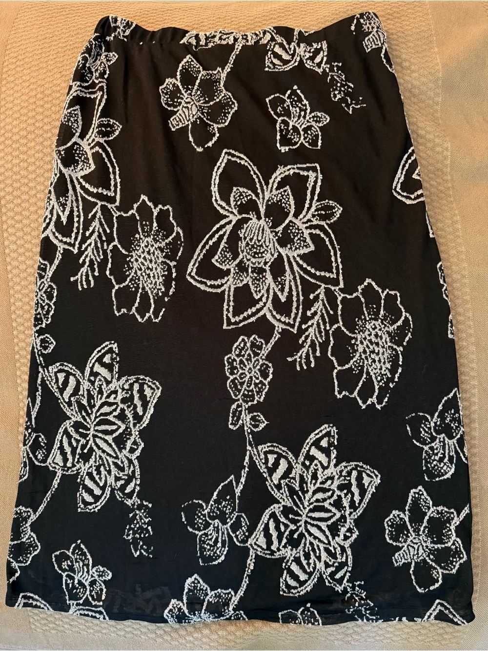 Chico's Black Midi Skirt with White Floral Outline